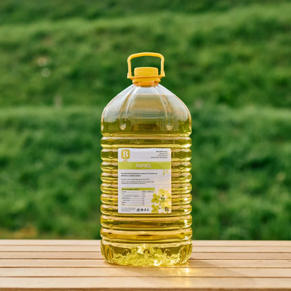 Eine Flasche Berthold Rapsöl